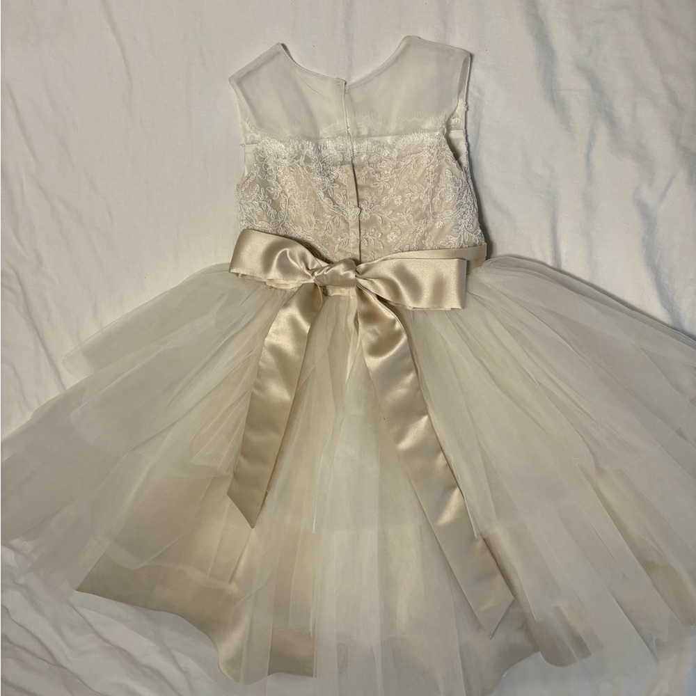 Elegant Cream Layered Kids Dress, 4T - Picture 4 of 4